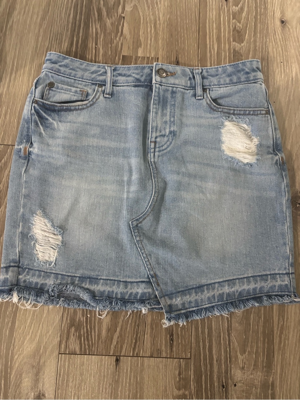 Light Blue Distressed Denim Skirt